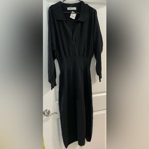 Free People Annabella Sweater Midi Dress, Black, Size XL